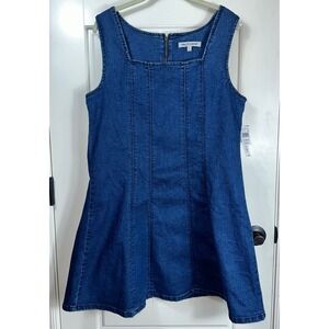 Wallflower Women's Denim A-Line Dress XL Indigo Blue Square Neck Sleeveless